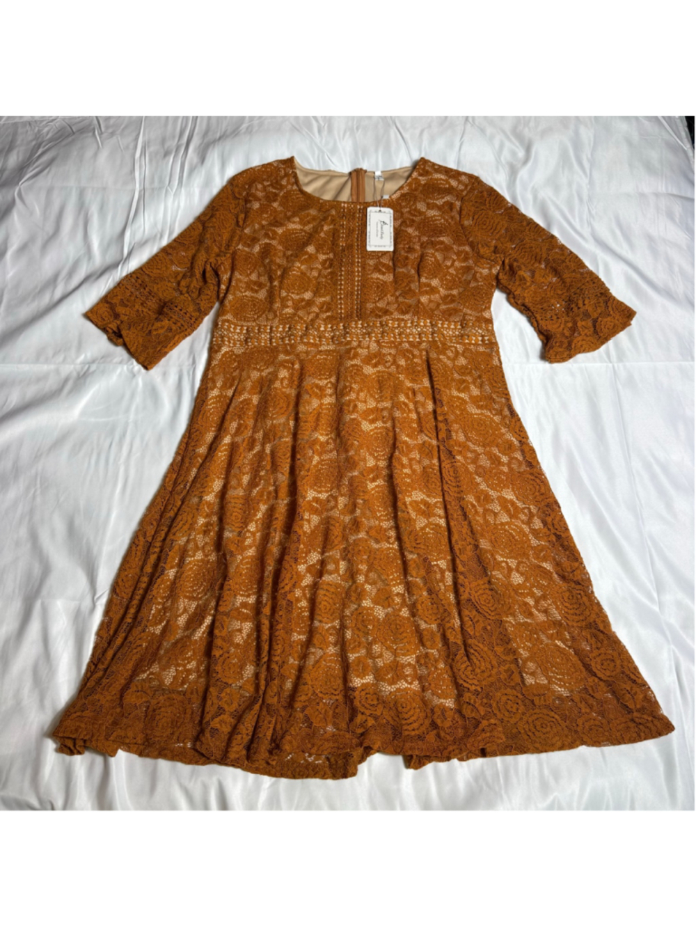 Women's Twink Lady Lace Midi Dress XL Brown Beige